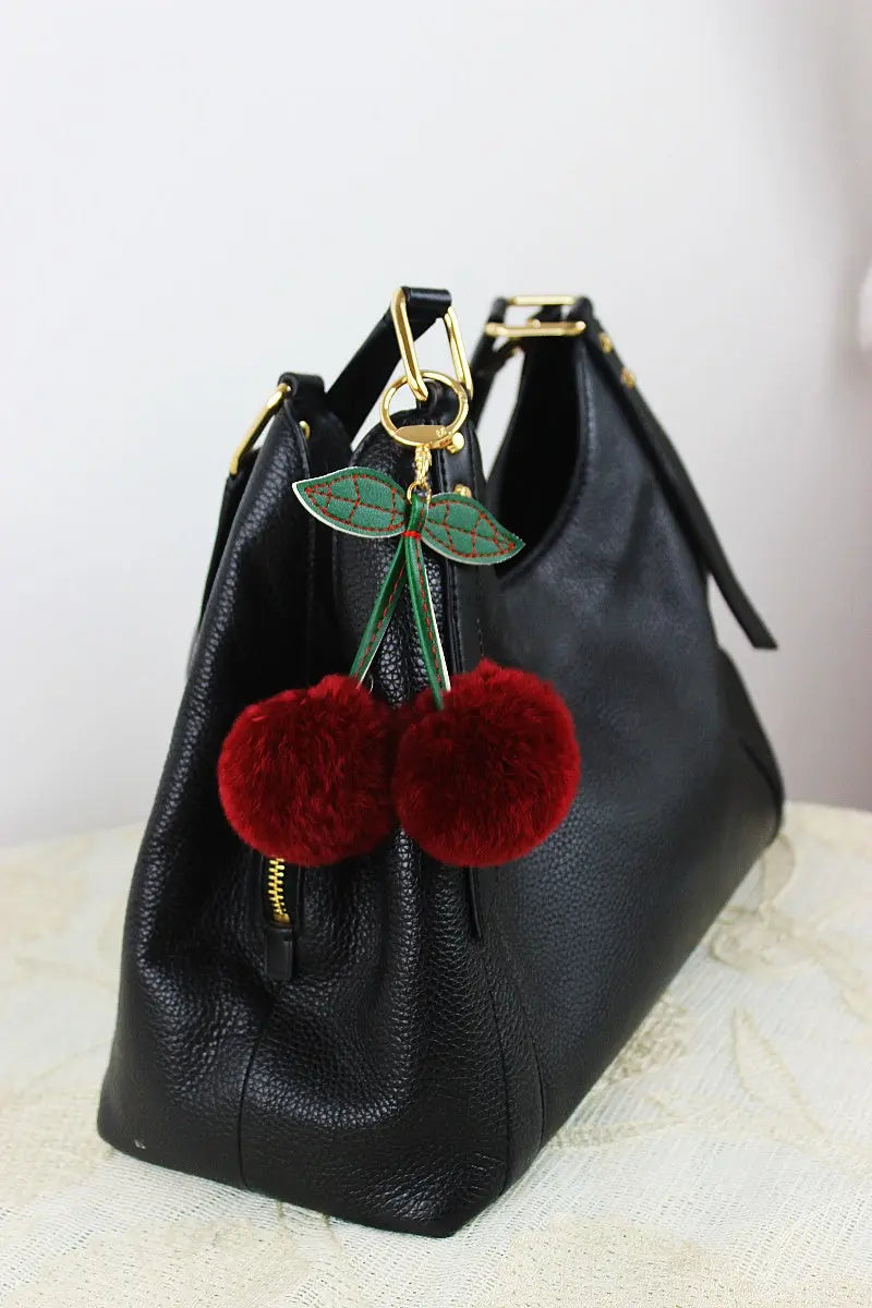 Luxury Rabbit Fur Cherry Charm – Plush Bag Pendant 🍒✨ - Boho Clothing and Accessories - Flyclothing LLC