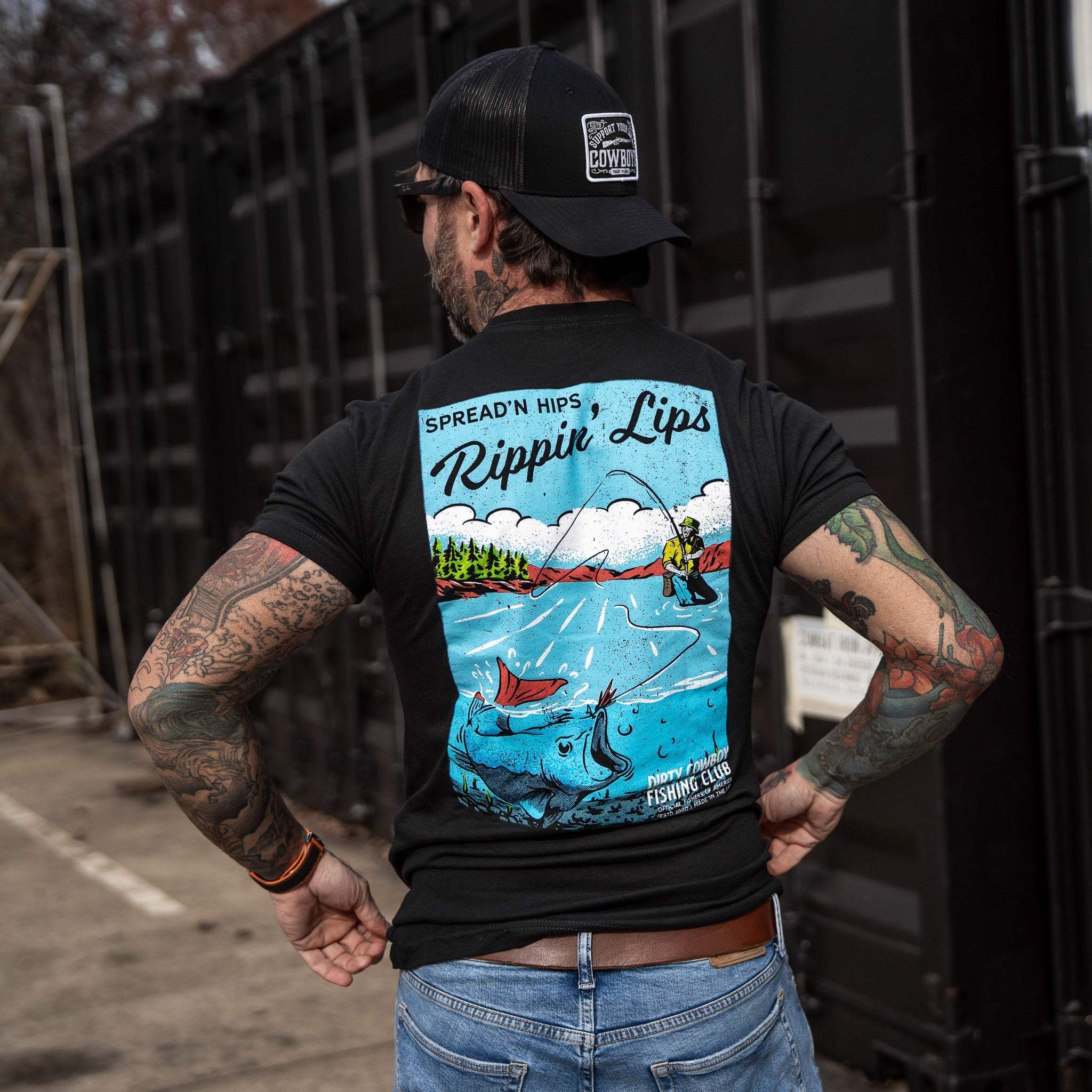Spreadin' Hips & Rippin' Lips Fishing Club Men's T-Shirt - DIRTY COWBOY USA - Flyclothing LLC