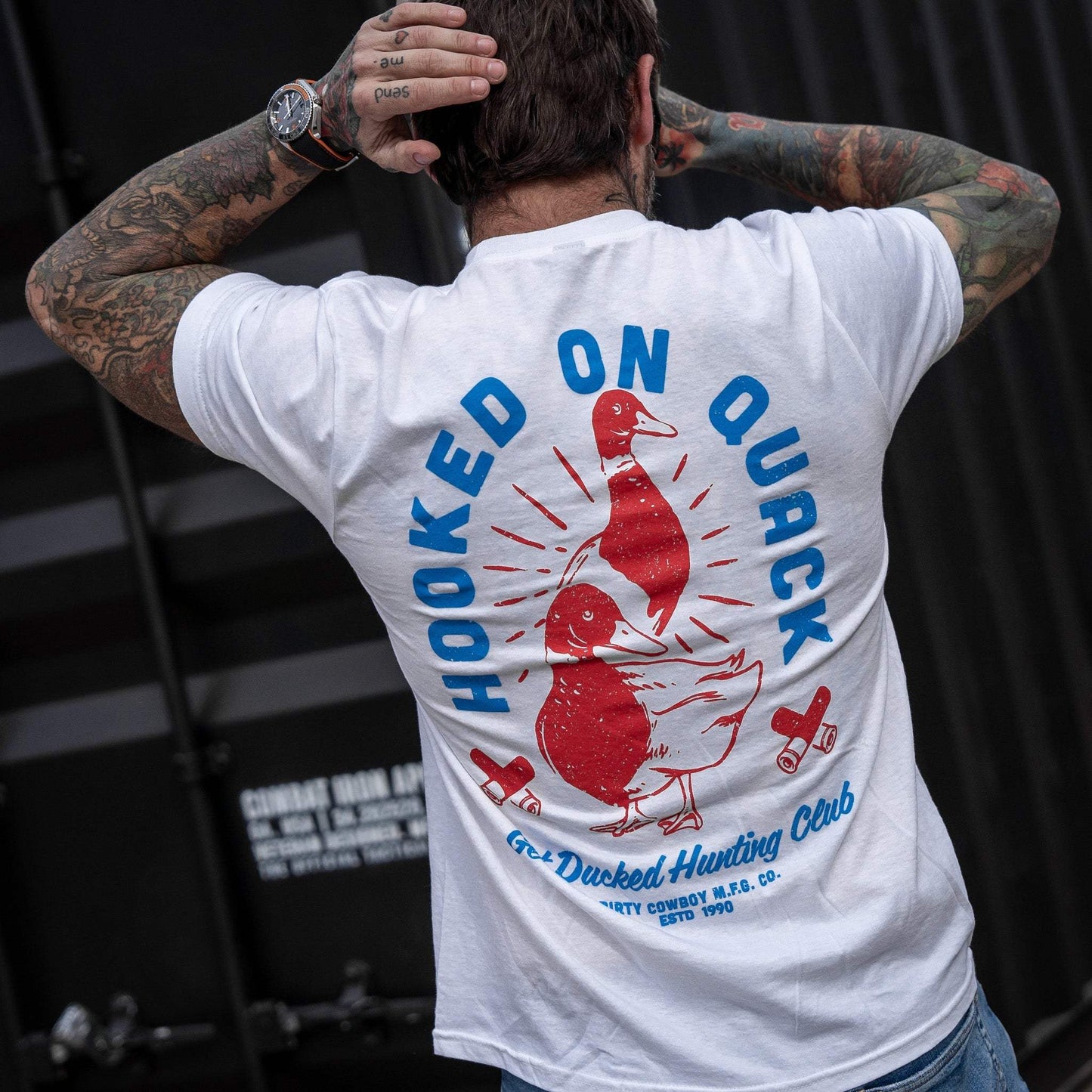 Hooked On Quack Duck Hunting Club Men's T-Shirt - DIRTY COWBOY USA - Flyclothing LLC