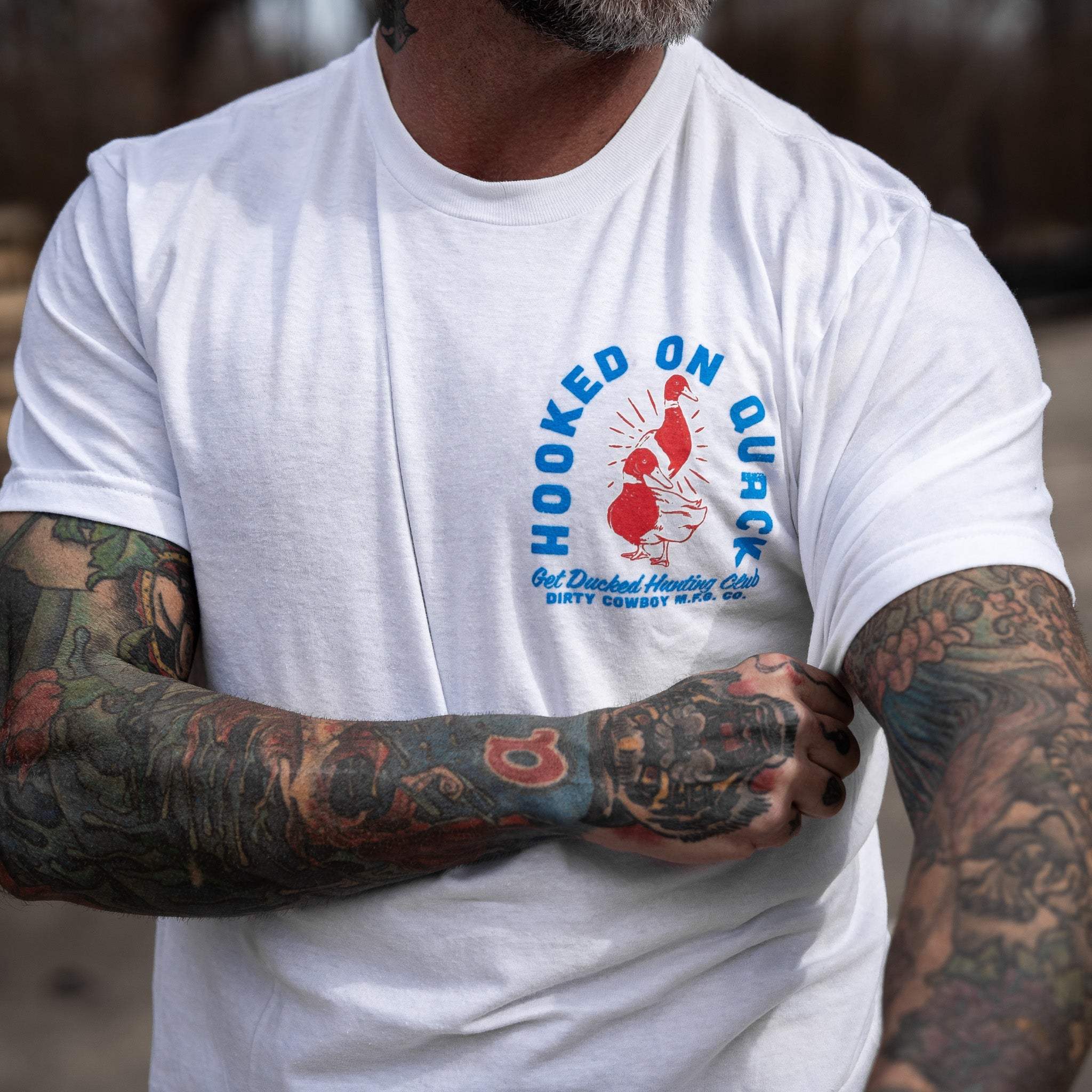 Hooked On Quack Duck Hunting Club Men's T-Shirt - DIRTY COWBOY USA - Flyclothing LLC
