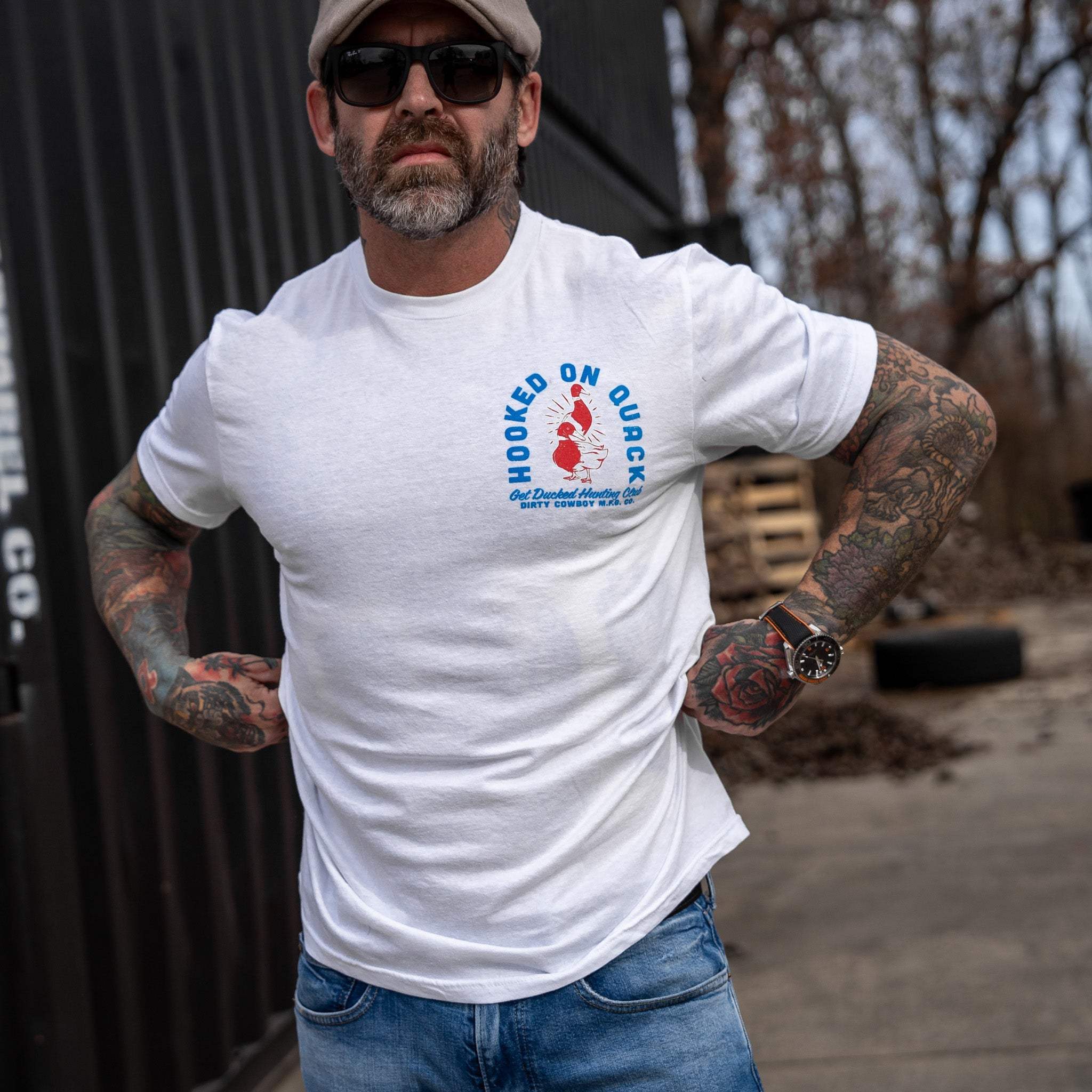 Hooked On Quack Duck Hunting Club Men's T-Shirt - DIRTY COWBOY USA - Flyclothing LLC
