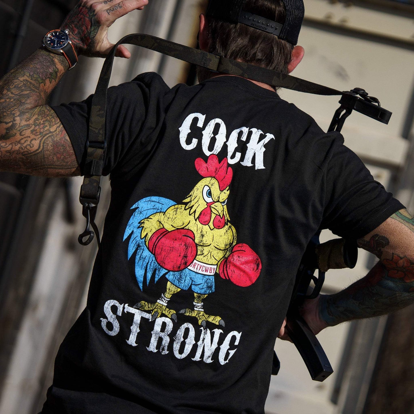 Boxing Chicken Strong Men's T-Shirt - DIRTY COWBOY USA - Flyclothing LLC