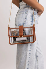 Glam Clear Stadium Bag with Gold Chain Strap - Boho Clothing and Accessories - Flyclothing LLC