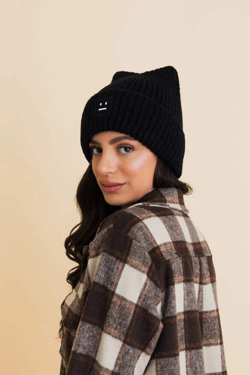 Chill Vibes Soft Ribbed Square Top Beanie - Boho Clothing and Accessories - Flyclothing LLC