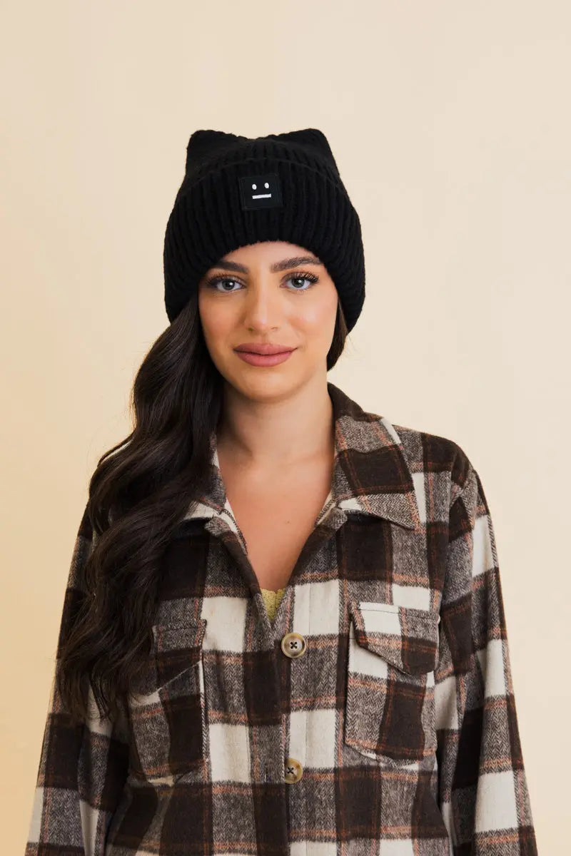 Chill Vibes Soft Ribbed Square Top Beanie - Boho Clothing and Accessories - Flyclothing LLC