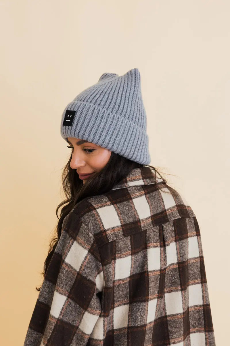 Chill Vibes Soft Ribbed Square Top Beanie - Boho Clothing and Accessories - Flyclothing LLC