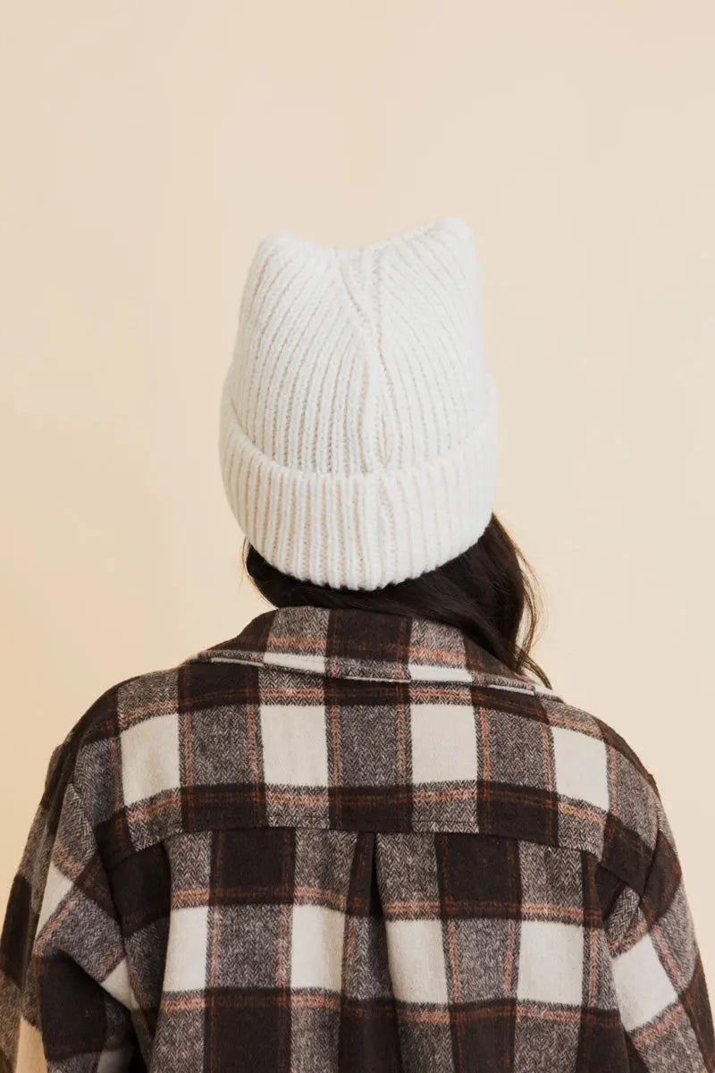 Chill Vibes Soft Ribbed Square Top Beanie - Boho Clothing and Accessories - Flyclothing LLC