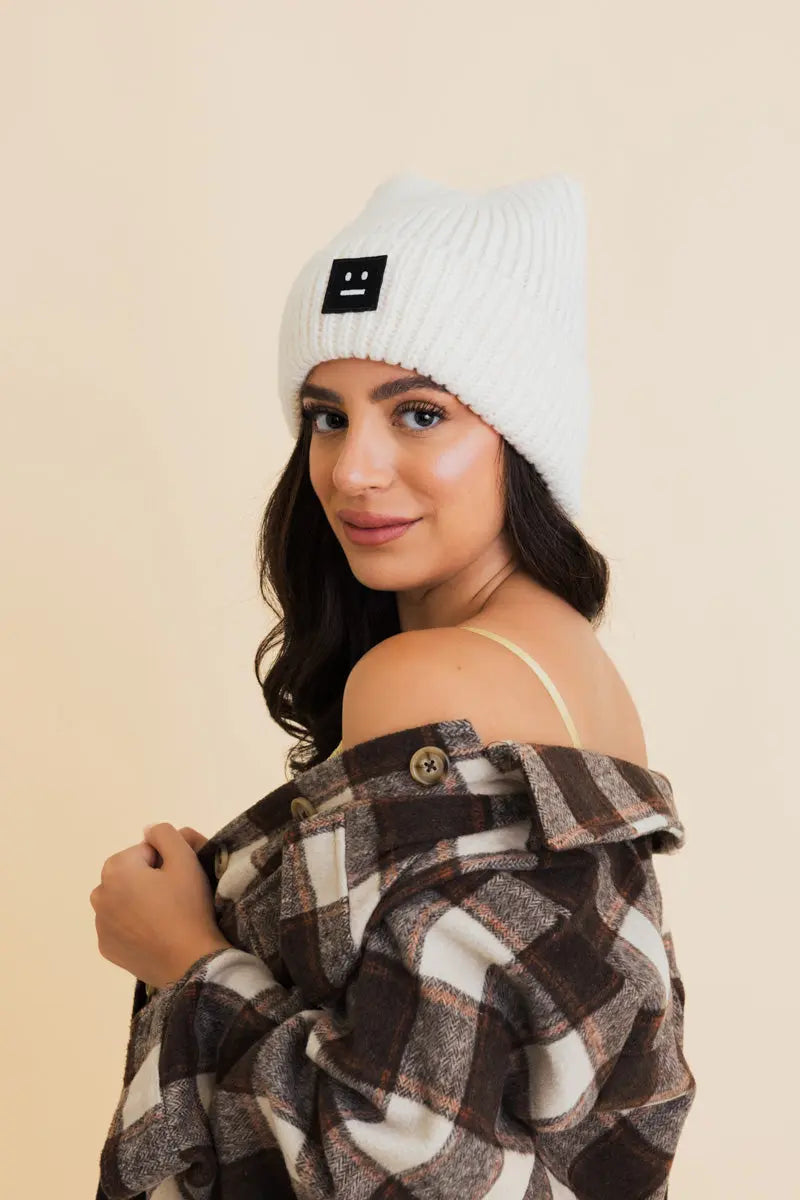 Chill Vibes Soft Ribbed Square Top Beanie - Boho Clothing and Accessories - Flyclothing LLC