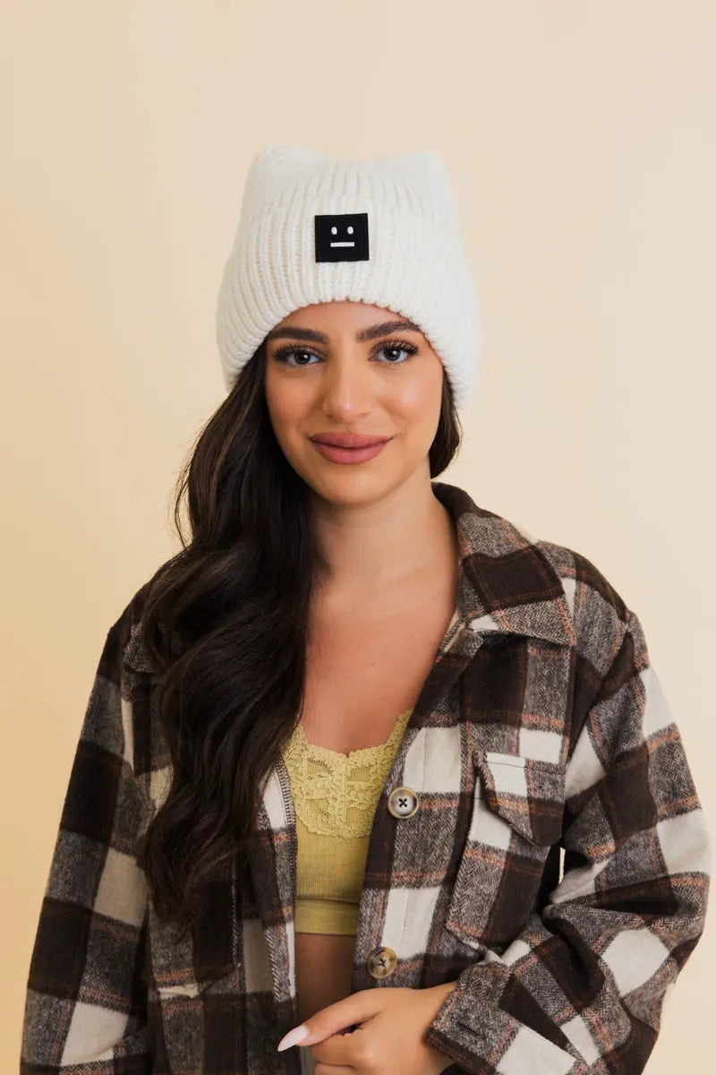 Chill Vibes Soft Ribbed Square Top Beanie - Boho Clothing and Accessories - Flyclothing LLC