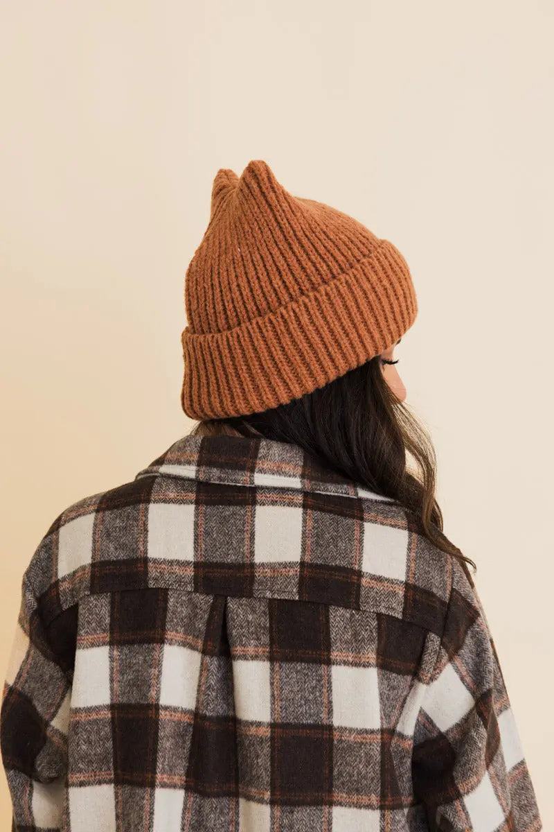 Chill Vibes Soft Ribbed Square Top Beanie - Boho Clothing and Accessories - Flyclothing LLC