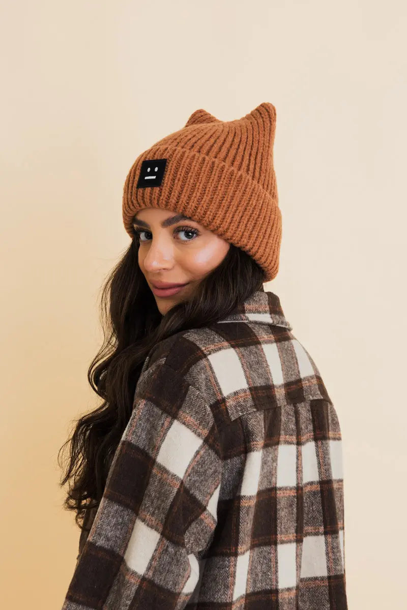 Chill Vibes Soft Ribbed Square Top Beanie - Boho Clothing and Accessories - Flyclothing LLC