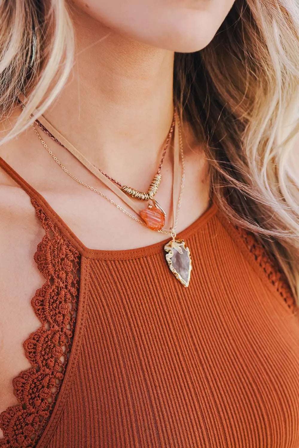 Carnelian & Brown Agate Suede Necklace - Boho Clothing and Accessories - Flyclothing LLC