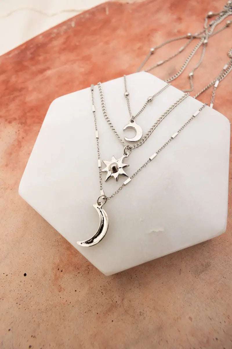 Celestial Layered Necklace - Moon and Star Charms 🌜✨ - Boho Clothing and Accessories - Flyclothing LLC