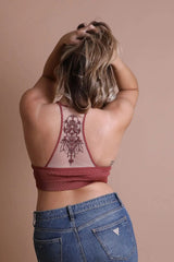 Tattoo Back Bralette – Embroidered Mesh Racerback Style