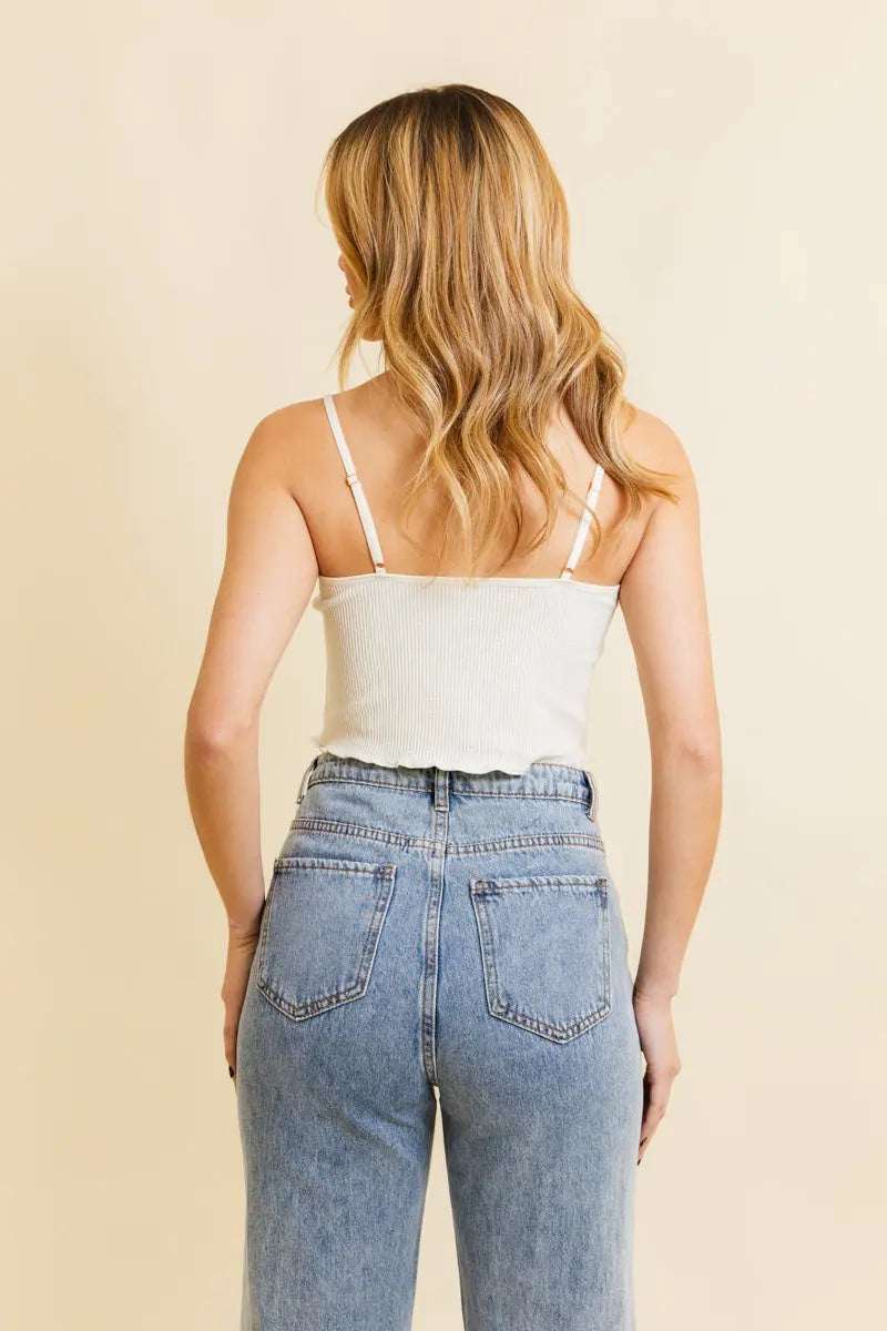 Daisy Embroidered Ribbed Lettuce Edge Brami 🌼
