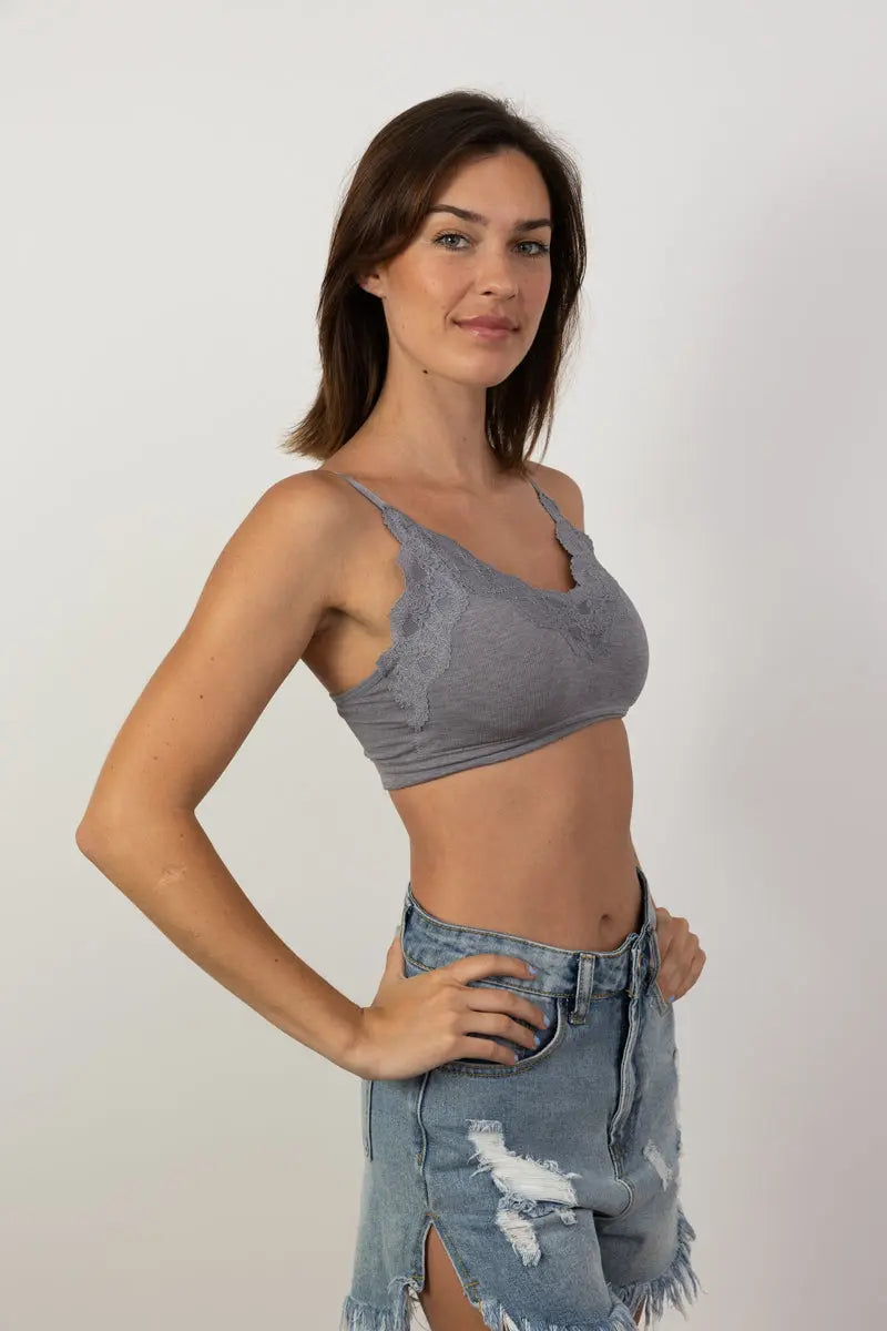 Comfort Chic Ribbed Lace Padded Bralette - Boho Clothing and Accessories - Flyclothing LLC
