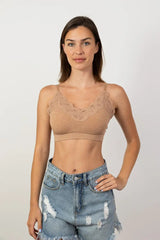 Comfort Chic Ribbed Lace Padded Bralette - Boho Clothing and Accessories - Flyclothing LLC