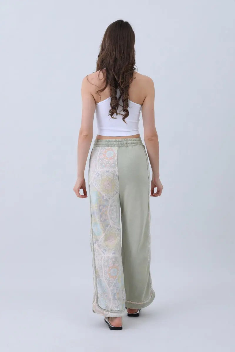 Boho Contrast Pants – Mismatched Legs & Tie-Waist for Lounging - Boho Clothing and Accessories - Flyclothing LLC