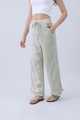Boho Contrast Pants – Mismatched Legs & Tie-Waist for Lounging - Boho Clothing and Accessories - Flyclothing LLC