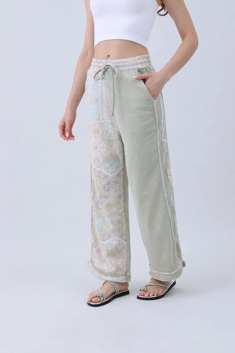 Boho Contrast Pants – Mismatched Legs & Tie-Waist for Lounging - Boho Clothing and Accessories - Flyclothing LLC