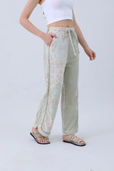 Boho Contrast Pants – Mismatched Legs & Tie-Waist for Lounging - Boho Clothing and Accessories - Flyclothing LLC