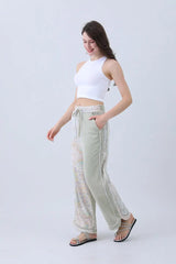 Boho Contrast Pants – Mismatched Legs & Tie-Waist for Lounging - Boho Clothing and Accessories - Flyclothing LLC