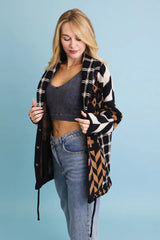 Sierra Spirit Geometric Street Style Knit Cardigan - Boho Clothing and Accessories - Flyclothing LLC