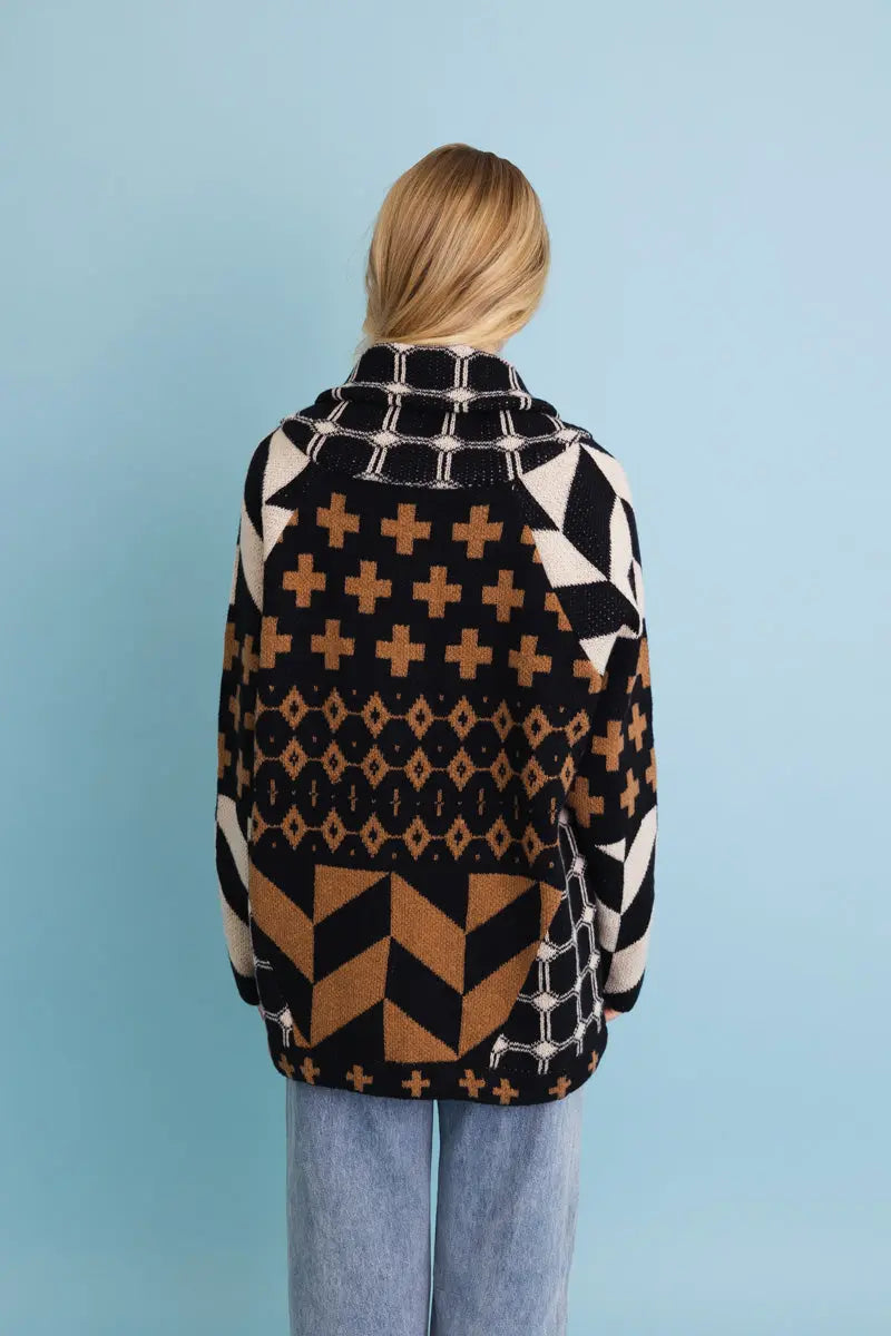 Sierra Spirit Geometric Street Style Knit Cardigan - Boho Clothing and Accessories - Flyclothing LLC
