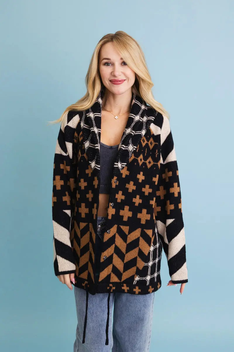Sierra Spirit Geometric Street Style Knit Cardigan - Boho Clothing and Accessories - Flyclothing LLC