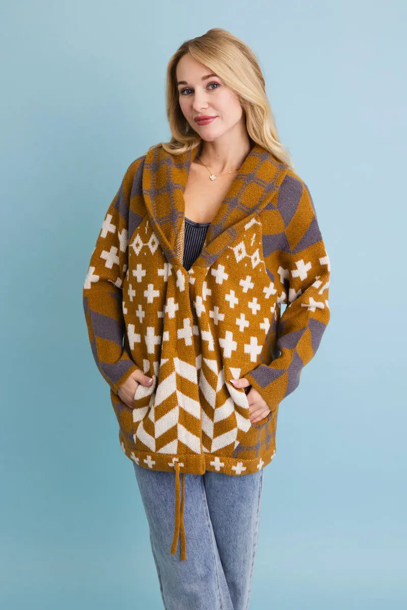 Sierra Spirit Geometric Street Style Knit Cardigan - Boho Clothing and Accessories - Flyclothing LLC