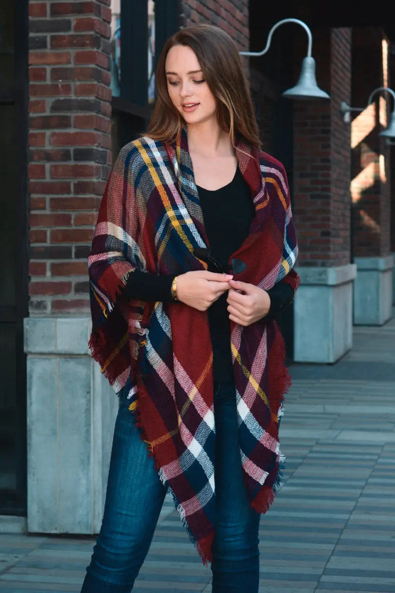 Classic Flannel Toggle Poncho - Boho Clothing and Accessories - Flyclothing LLC