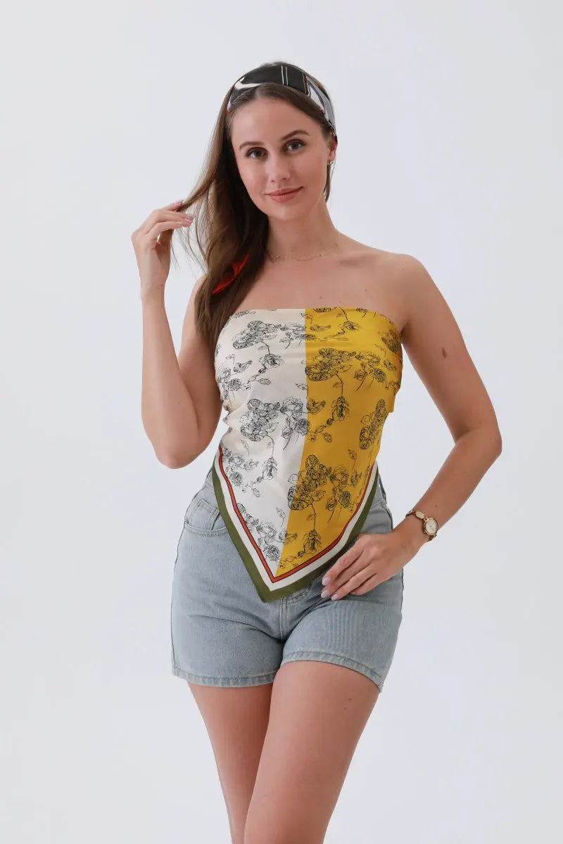 Gilded Ivy Bandana – Oversized Silk & Botanical Glam🌿 - Boho Clothing and Accessories - Flyclothing LLC