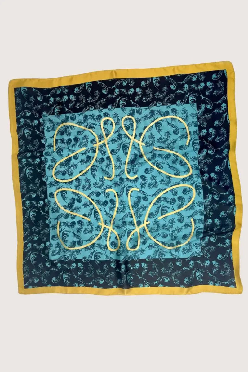 Turquoise Feather Bandana – Bohemian Silky Elegance🌿 - Boho Clothing and Accessories - Flyclothing LLC