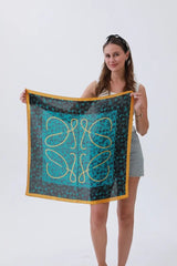 Turquoise Feather Bandana – Bohemian Silky Elegance🌿 - Boho Clothing and Accessories - Flyclothing LLC