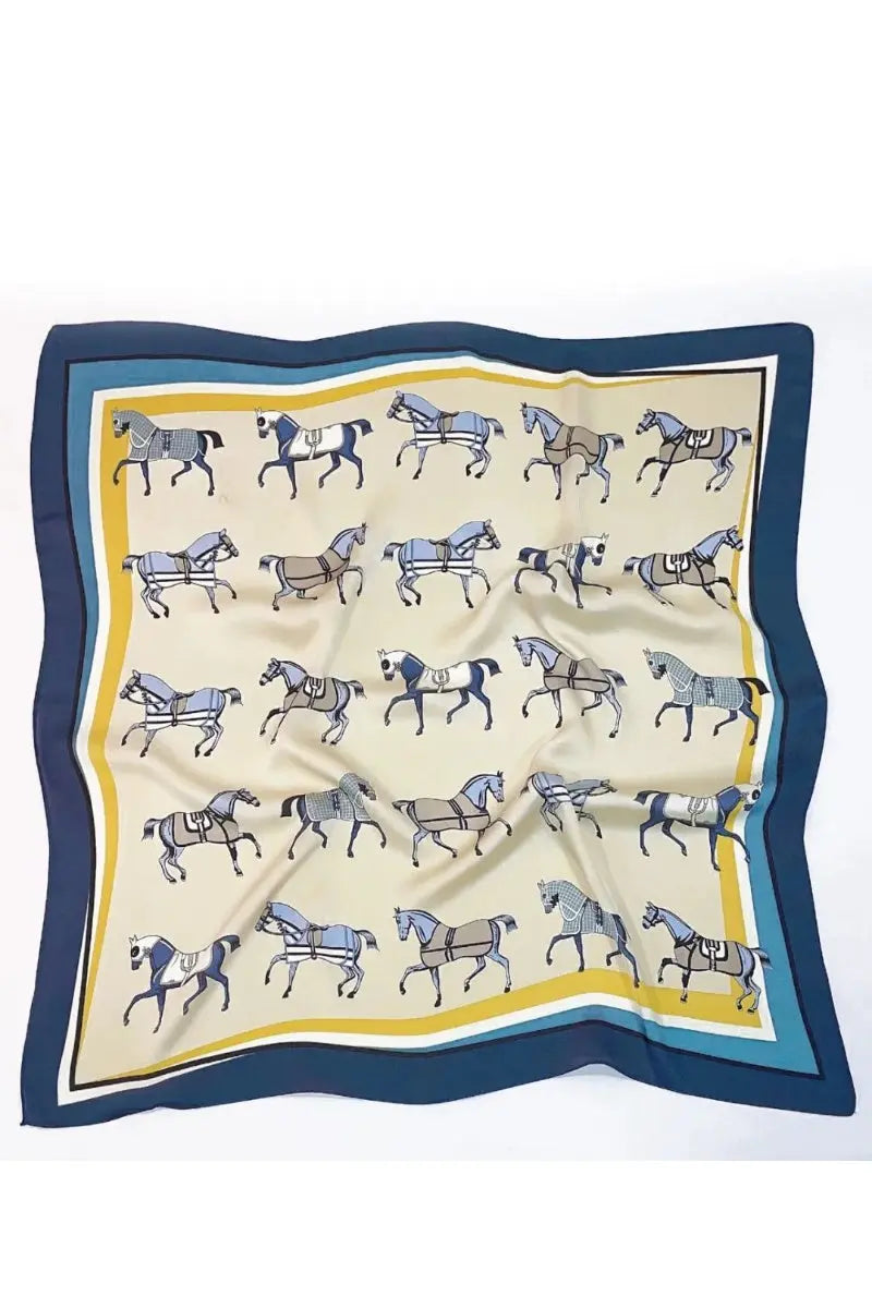 Equestrian Print Bandana – Luxe Silk-Style Horse Scarf 🐎🧣 - Boho Clothing and Accessories - Flyclothing LLC