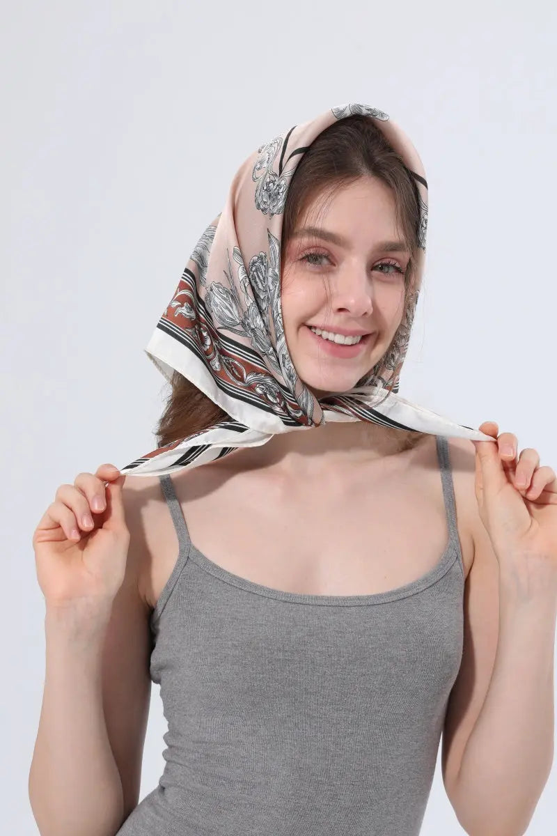 Floral Tulip Scarf – Silk-Style Square Neckkerchief 🌷✨