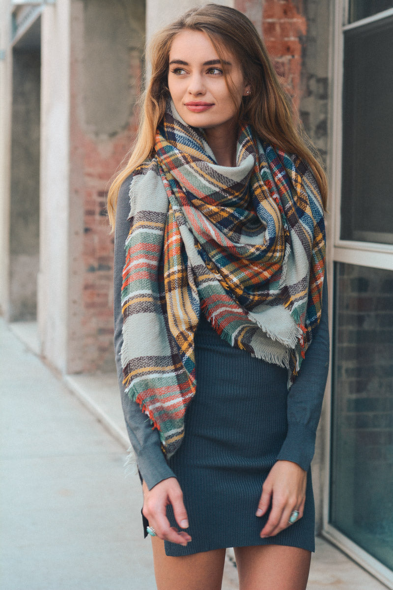 Flannel Frayed Edge Blanket Scarf - Boho Clothing and Accessories - Flyclothing LLC