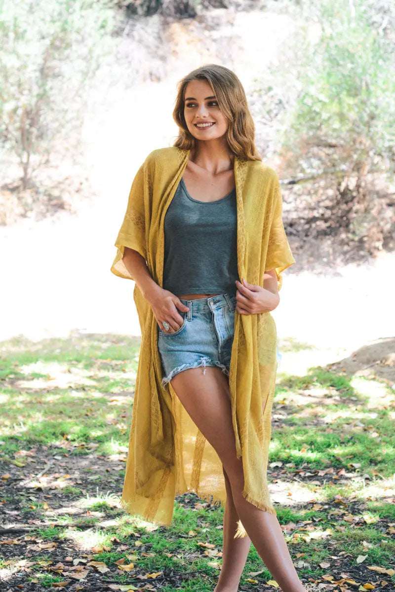 Woven Long Line Tribal Kimono
