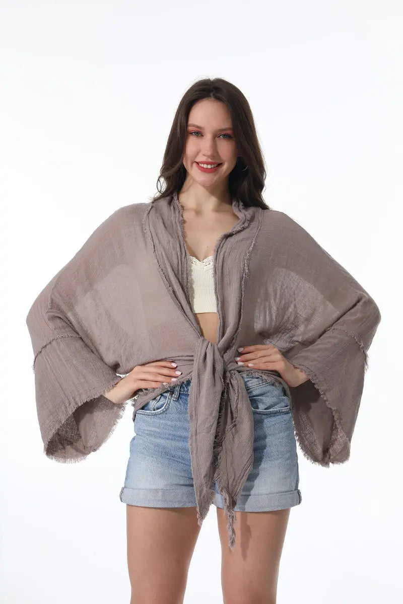 Flounce Tie-Front Kimono Wrap - Boho Clothing and Accessories - Flyclothing LLC