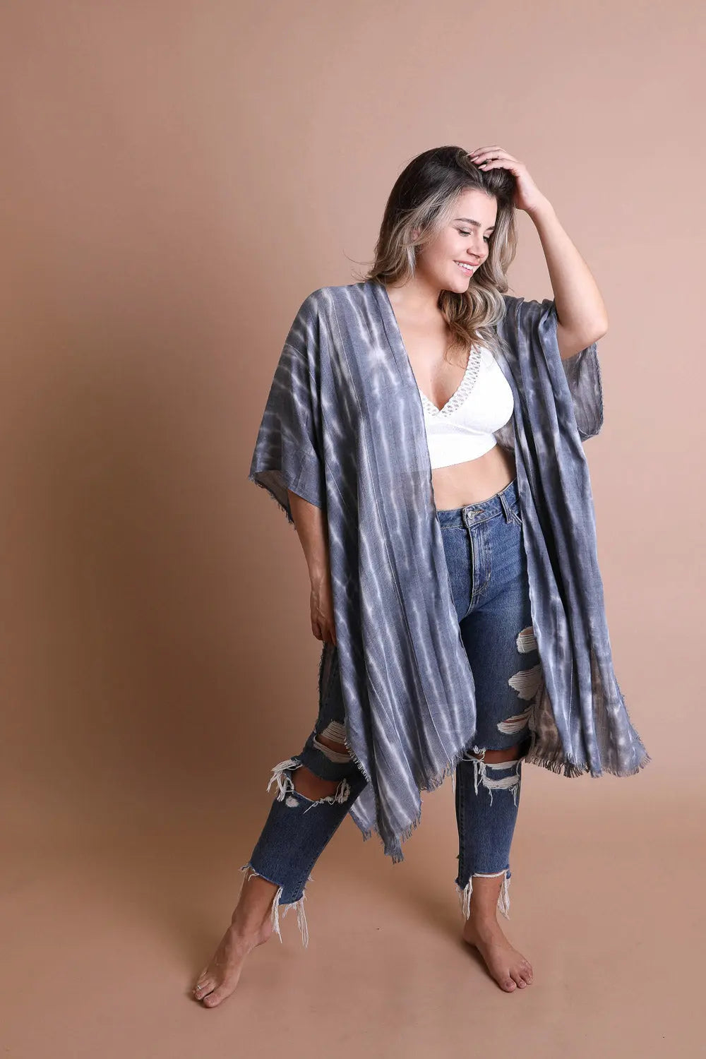 Tie Dye Frayed Kimono - Boho Clothing and Accessories - Flyclothing LLC