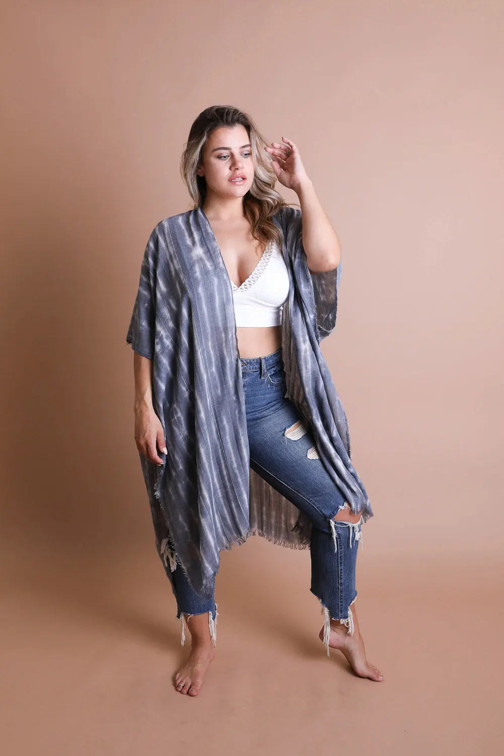 Tie Dye Frayed Kimono - Boho Clothing and Accessories - Flyclothing LLC