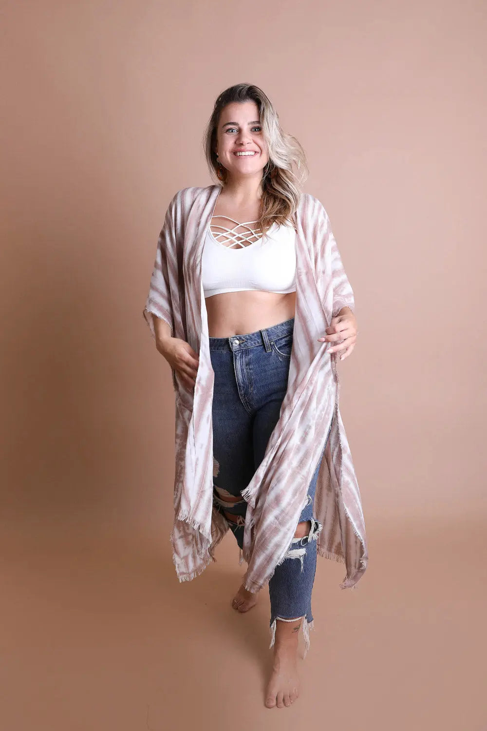 Tie Dye Frayed Kimono - Boho Clothing and Accessories - Flyclothing LLC