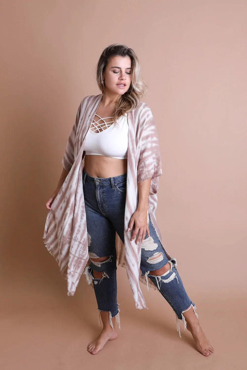 Tie Dye Frayed Kimono - Boho Clothing and Accessories - Flyclothing LLC