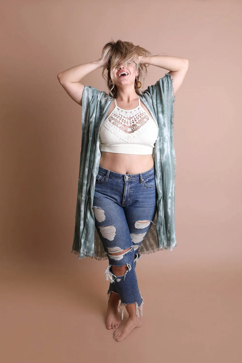 Tie Dye Frayed Kimono - Boho Clothing and Accessories - Flyclothing LLC