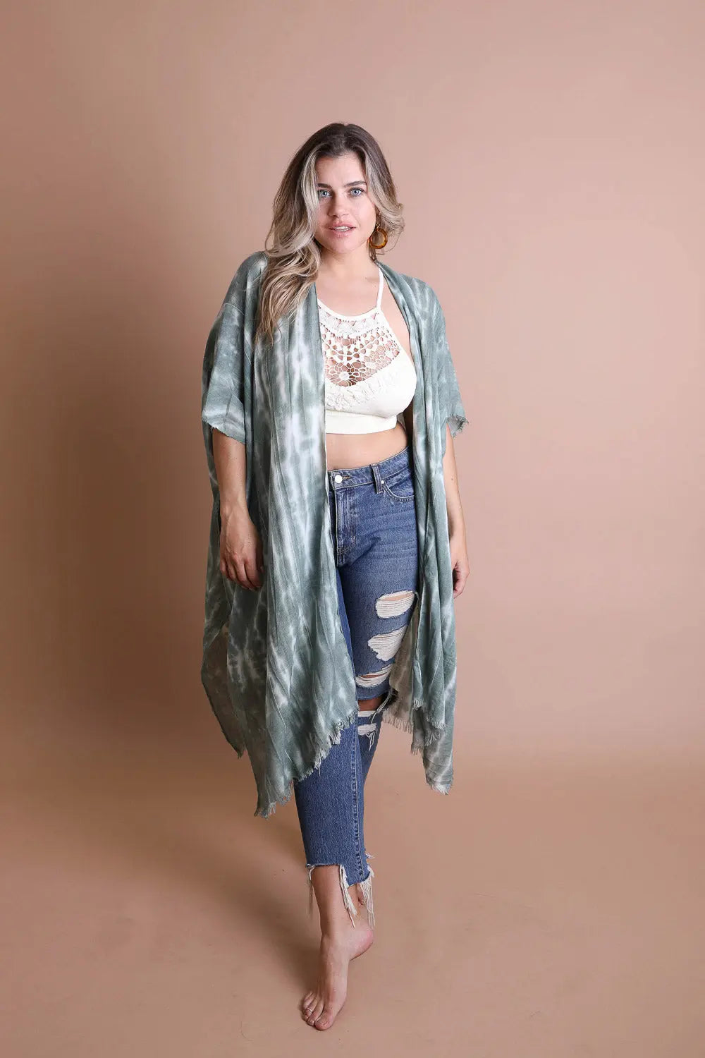 Tie Dye Frayed Kimono - Boho Clothing and Accessories - Flyclothing LLC