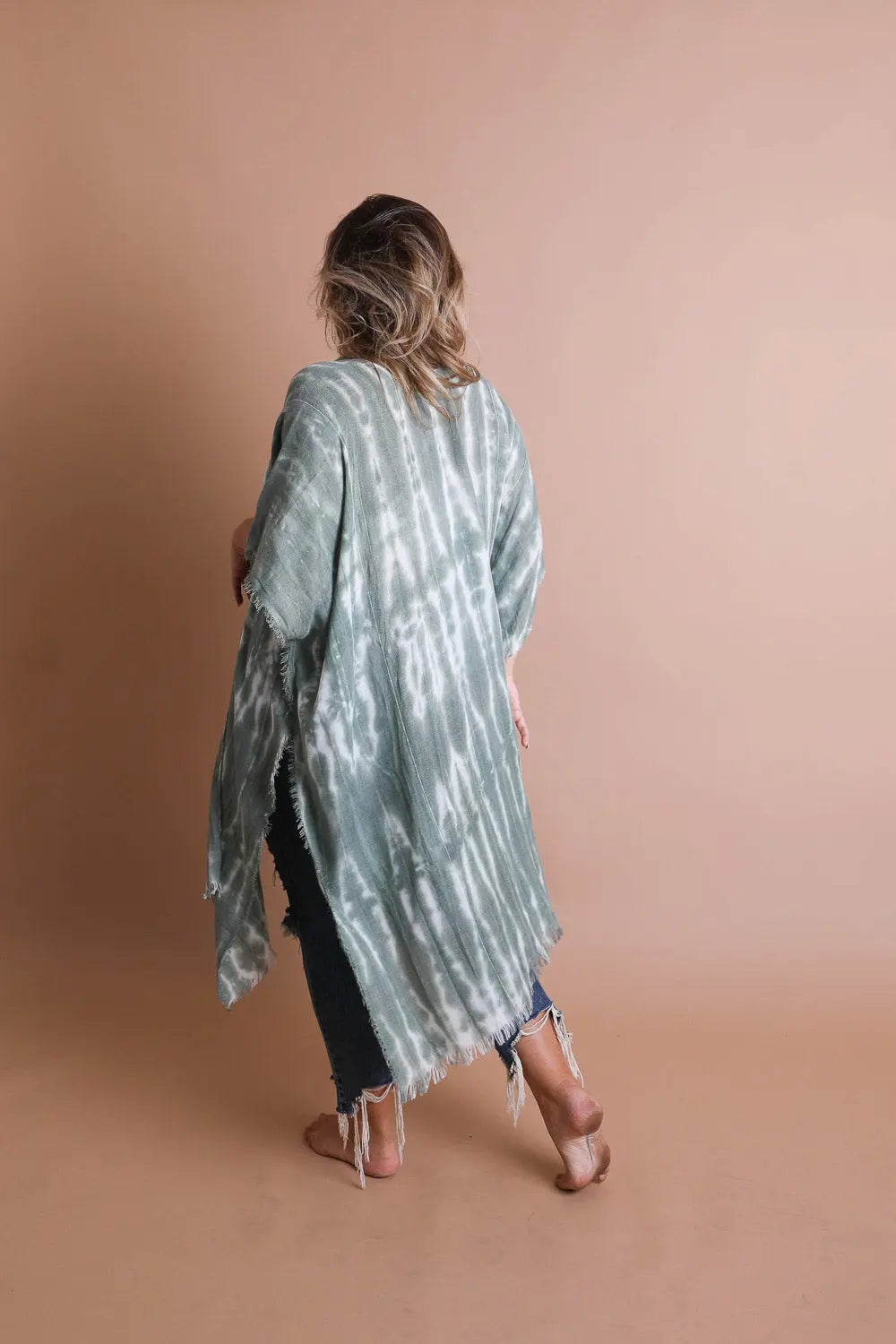 Tie Dye Frayed Kimono - Boho Clothing and Accessories - Flyclothing LLC