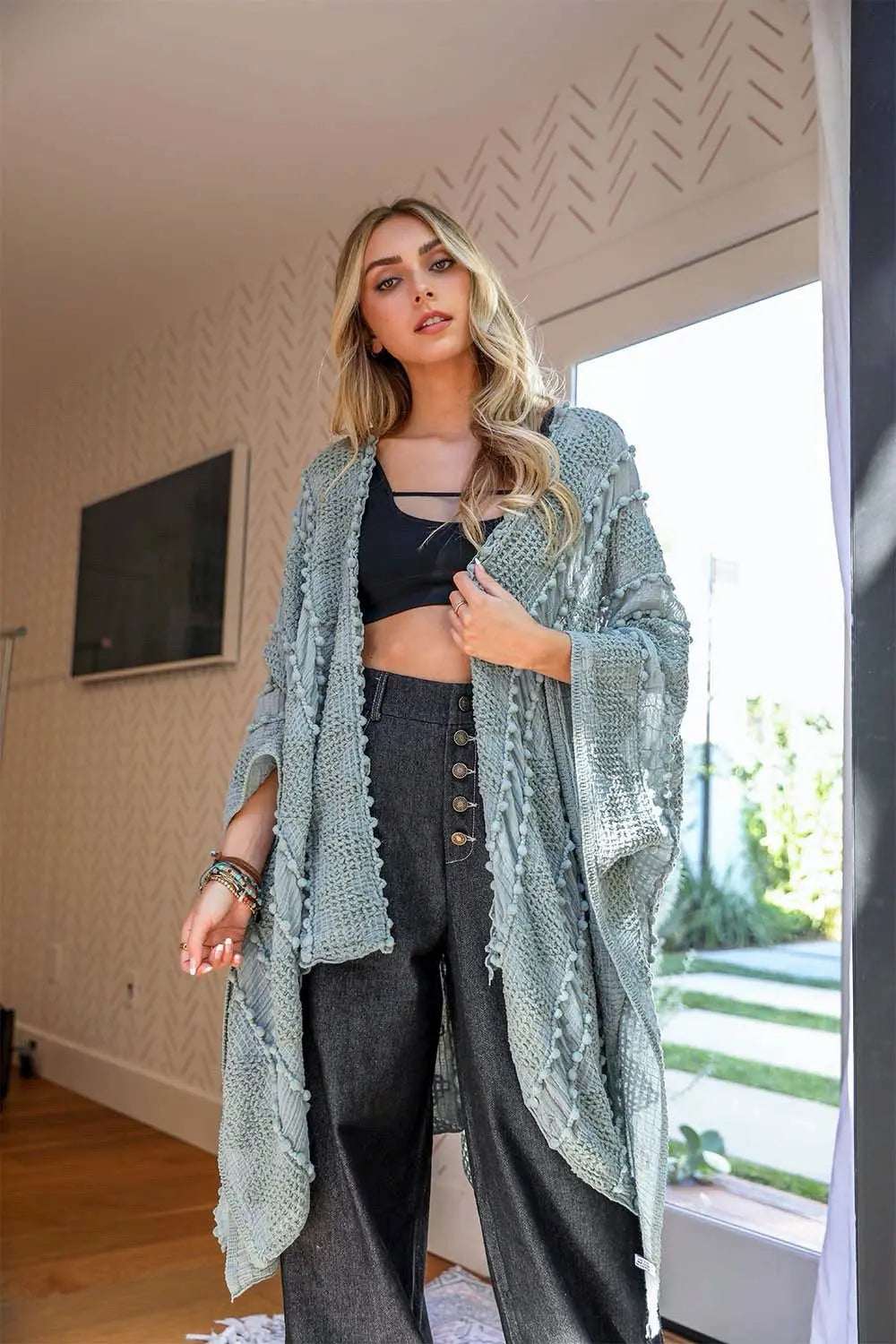 Soft Embroidered Zig Zag Kimono - Boho Clothing and Accessories - Flyclothing LLC