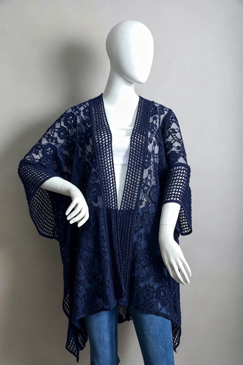 Open Front Floral Knit Kimono – Casual Elegance - Boho Clothing and Accessories - Flyclothing LLC