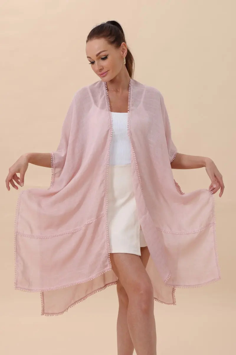 Lightweight Crochet Trim Boho Kimono Cardigan
