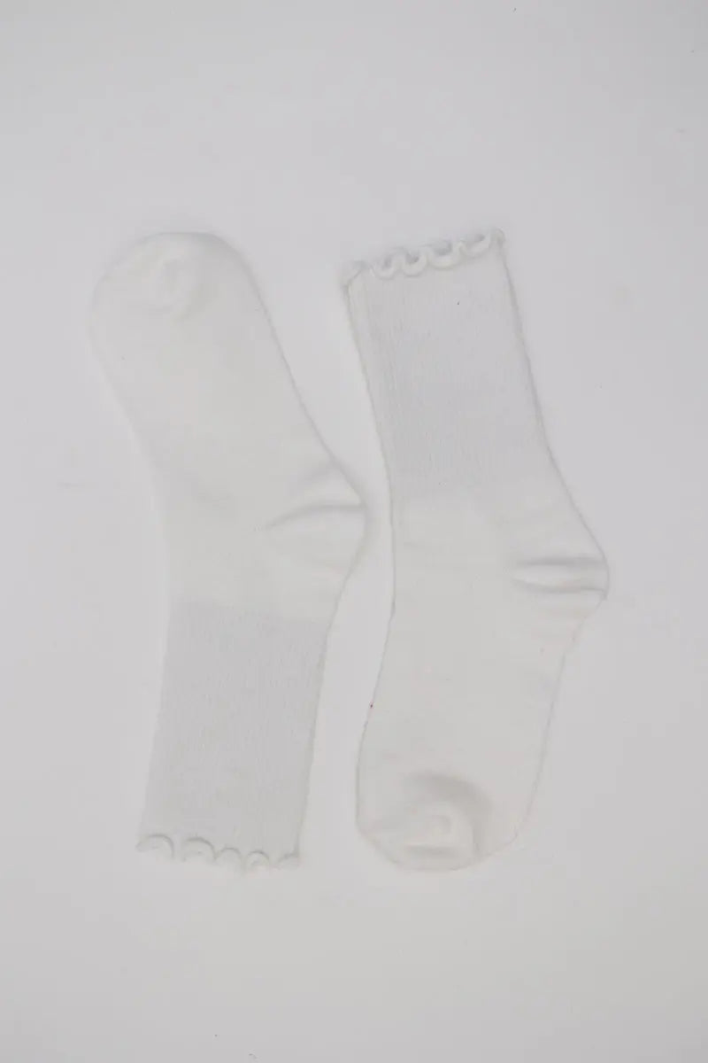 Cotton Blend Lettuce Edge Crew Socks for All Season 🧶